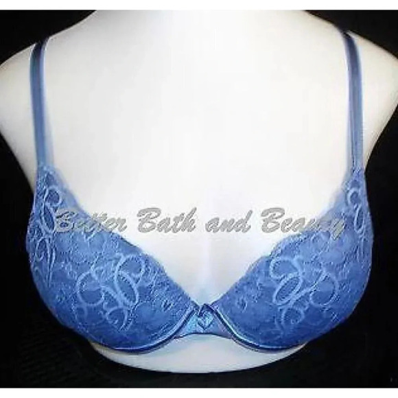 34B Lily of France 2131701 Soiree Extreme Ego Boost Lace Underwire Bra Blue  New - Picture 1 of 3